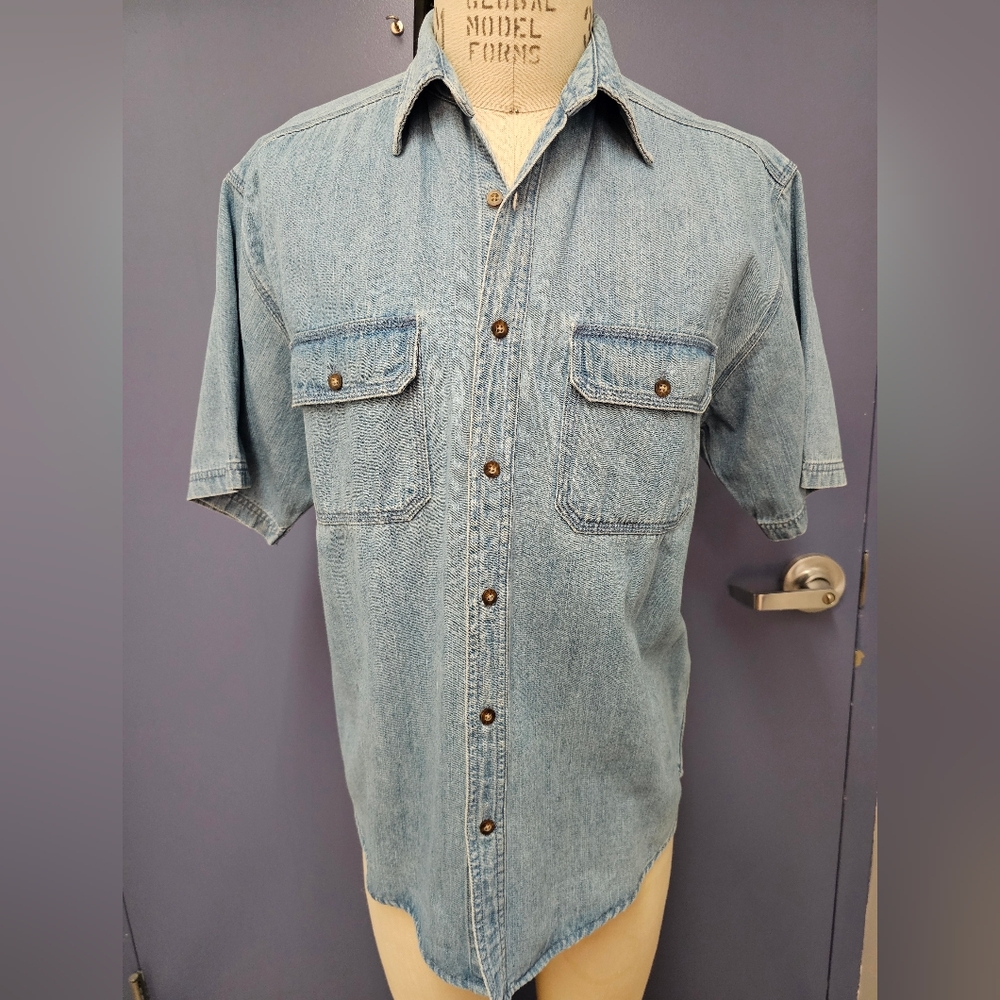 NWOT FADED GLORY Light Blue Casual Button Down Denim M Shirt 100% Cotton SS